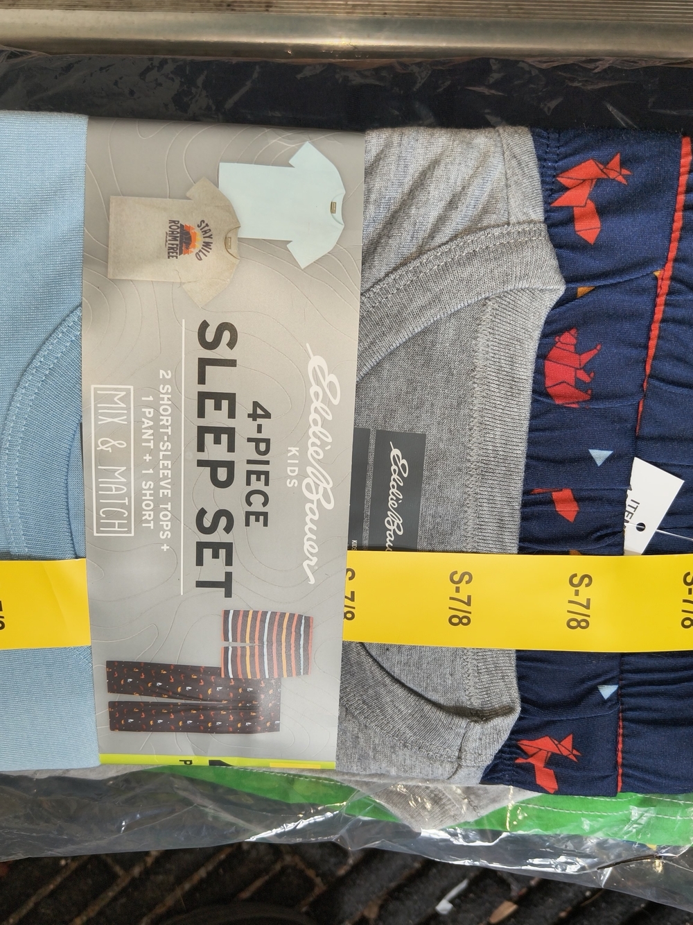 New! Eddie Bauer Boys Kids 4-Piece Sleep Set - Navy, Gray, Light Blue Size S 7/8 - Picture 2 of 2